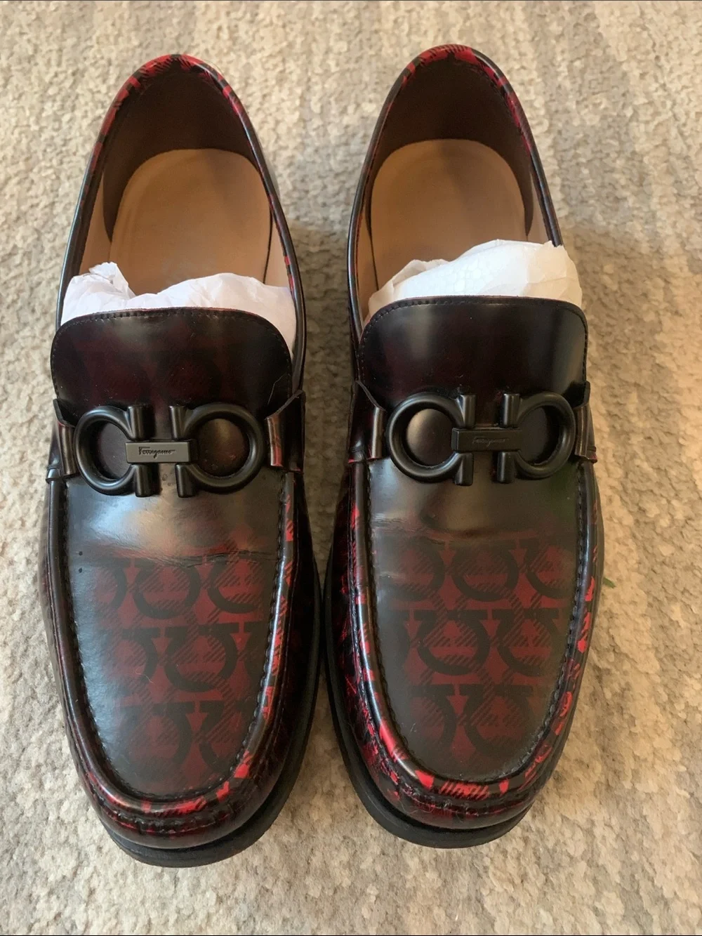 Salvatore Ferragamo Men’s Black and Red Gancini Leather Loafers